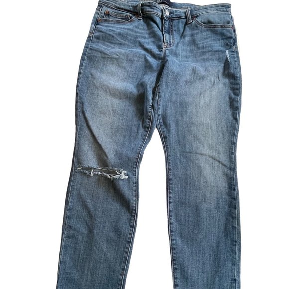 GAP denim ankle indigo women’s size 32R factory distressed zip front leggings - Picture 2 of 10